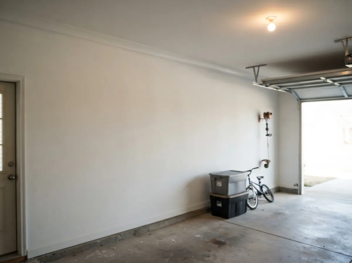 Finished garage drywall on the wall beside the door into the house
